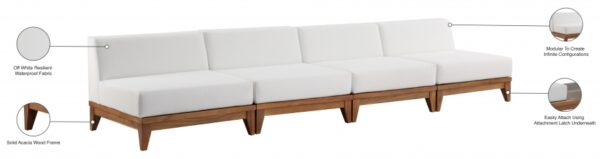 Rio 138" Off White Water Resistant Fabric Upholstered Outdoor Patio 4pc. Armless Modular Sofa