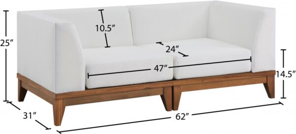 Rio 62" Off White Water Resistant Fabric Upholstered Outdoor Patio 2pc. Modular Loveseat