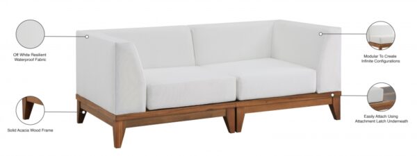 Rio 62" Off White Water Resistant Fabric Upholstered Outdoor Patio 2pc. Modular Loveseat