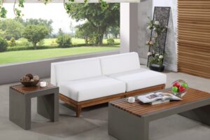 Rio 69" Off White Water Resistant Fabric Upholstered Outdoor Patio 2pc. Armless Modular Loveseat