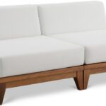 Rio 69" Off White Water Resistant Fabric Upholstered Outdoor Patio 2pc. Armless Modular Loveseat