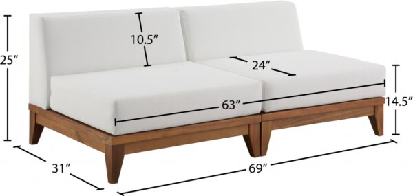 Rio 69" Off White Water Resistant Fabric Upholstered Outdoor Patio 2pc. Armless Modular Loveseat