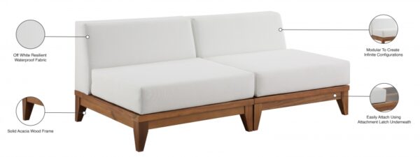 Rio 69" Off White Water Resistant Fabric Upholstered Outdoor Patio 2pc. Armless Modular Loveseat