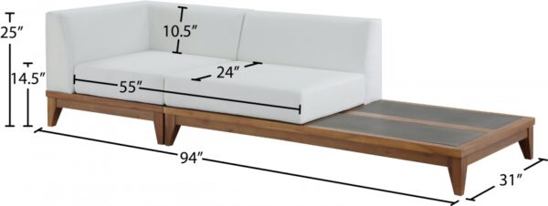 Rio 94" Off White Water Resistant Fabric Upholstered Outdoor Patio 2pc. Modular Loveseat
