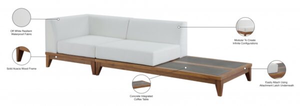 Rio 94" Off White Water Resistant Fabric Upholstered Outdoor Patio 2pc. Modular Loveseat