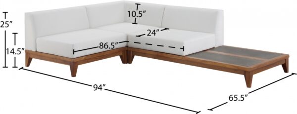 Rio 94" Off White Water Resistant Fabric Upholstered Outdoor Patio 3pc. Modular Sectional