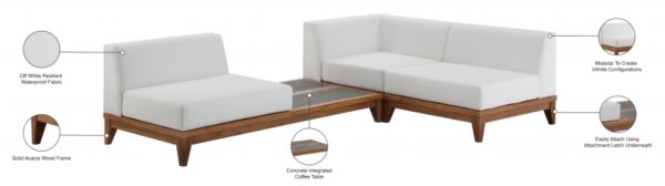 Rio 94" Off White Water Resistant Fabric Upholstered Outdoor Patio 3pc. Modular Sectional