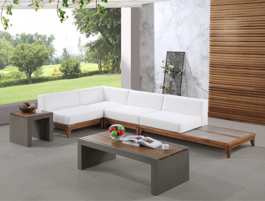 Rio 128.5" Off White Water Resistant Fabric Upholstered Outdoor Patio 4pc. Modular Sectional