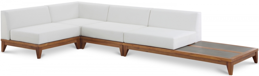 Rio 128.5" Off White Water Resistant Fabric Upholstered Outdoor Patio 4pc. Modular Sectional