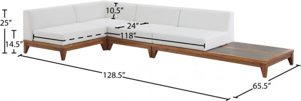 Rio 128.5" Off White Water Resistant Fabric Upholstered Outdoor Patio 4pc. Modular Sectional