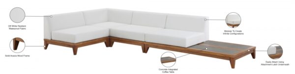 Rio 128.5" Off White Water Resistant Fabric Upholstered Outdoor Patio 4pc. Modular Sectional
