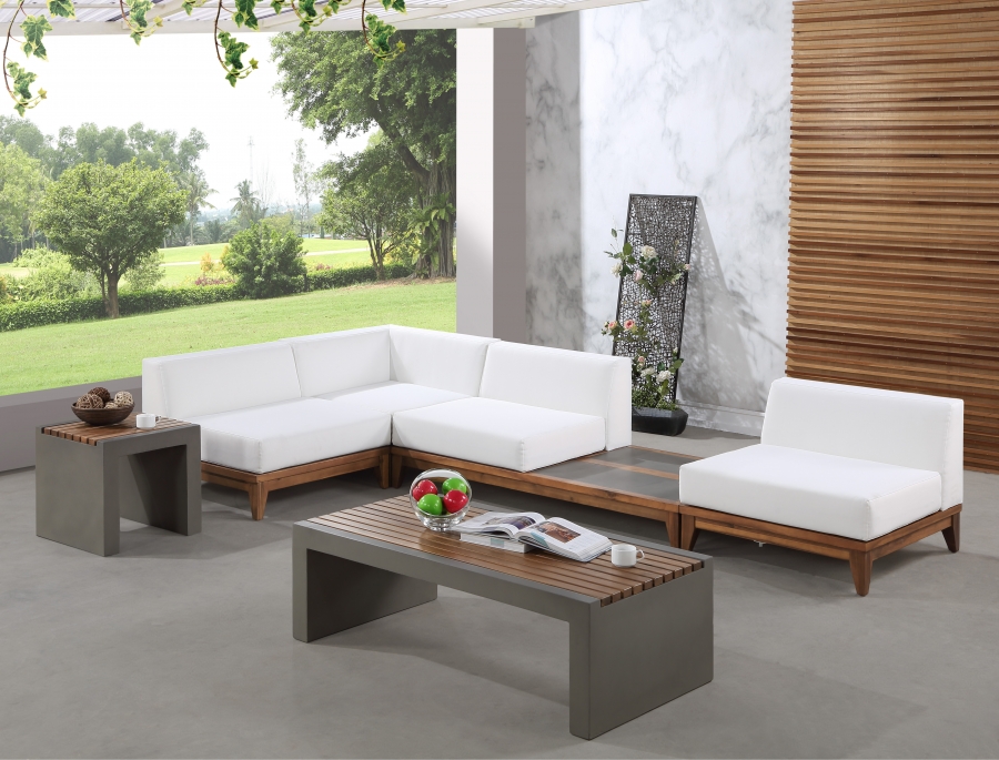 Rio 128.5" Off White Water Resistant Fabric Upholstered Outdoor Patio 4pc. Modular Sectional