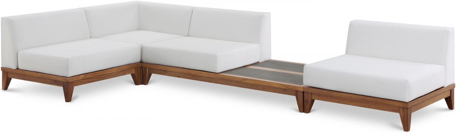 Rio 128.5" Off White Water Resistant Fabric Upholstered Outdoor Patio 4pc. Modular Sectional
