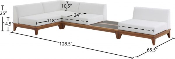 Rio 128.5" Off White Water Resistant Fabric Upholstered Outdoor Patio 4pc. Modular Sectional