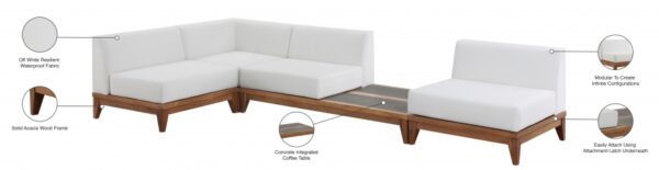 Rio 128.5" Off White Water Resistant Fabric Upholstered Outdoor Patio 4pc. Modular Sectional