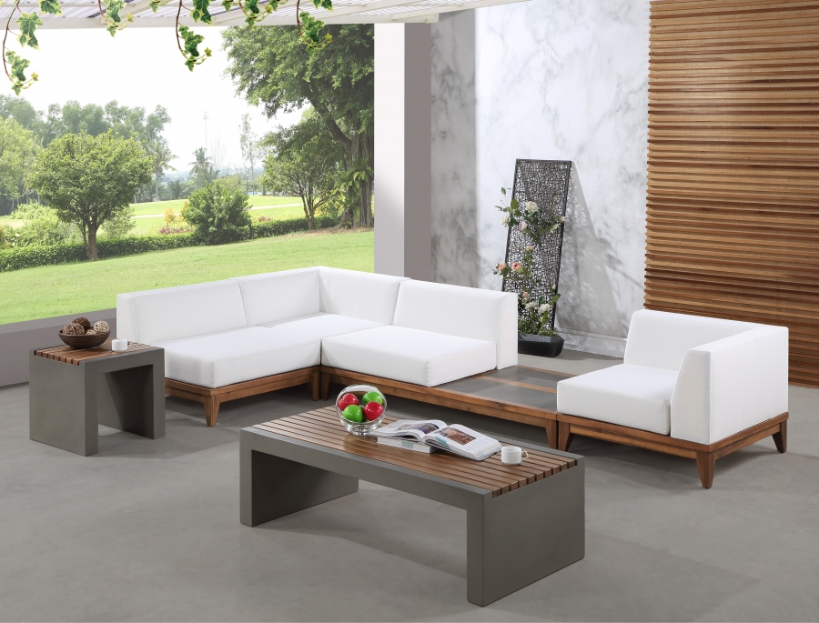 Rio 125" Off White Water Resistant Fabric Upholstered Outdoor Patio 4pc. Modular Sectional