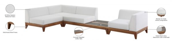 Rio 125" Off White Water Resistant Fabric Upholstered Outdoor Patio 4pc. Modular Sectional