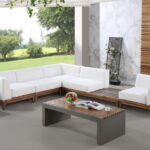 Rio 125" Off White Water Resistant Fabric Upholstered Outdoor Patio 5pc. Modular Sectional