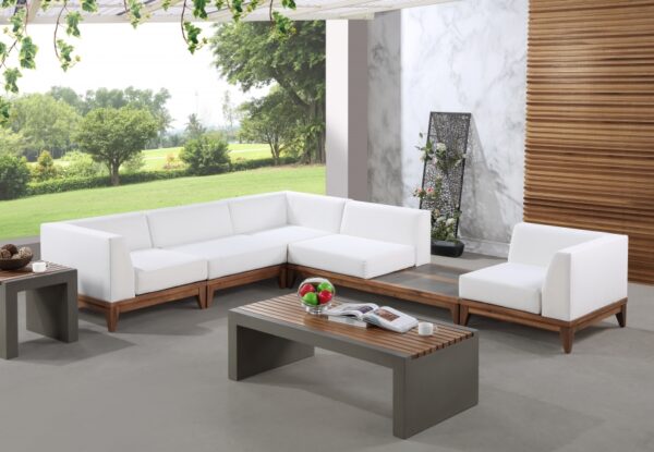 Rio 125" Off White Water Resistant Fabric Upholstered Outdoor Patio 5pc. Modular Sectional