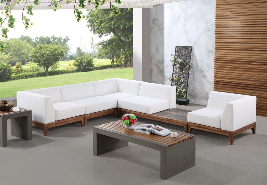 Rio 125" Off White Water Resistant Fabric Upholstered Outdoor Patio 5pc. Modular Sectional