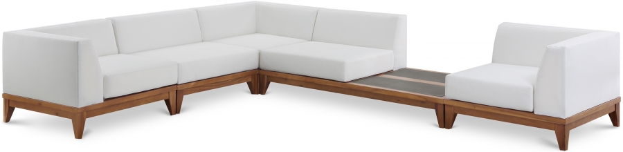 Rio 125" Off White Water Resistant Fabric Upholstered Outdoor Patio 5pc. Modular Sectional