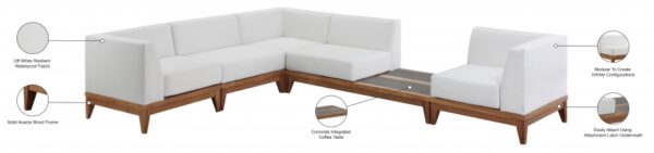 Rio 125" Off White Water Resistant Fabric Upholstered Outdoor Patio 5pc. Modular Sectional
