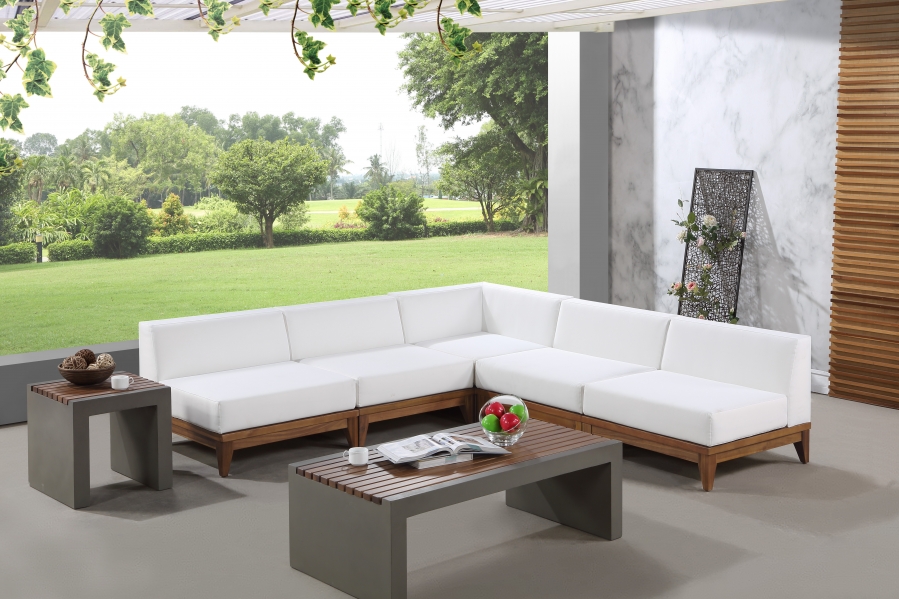 Rio 100" Off White Water Resistant Fabric Upholstered Outdoor Patio 5pc. Modular Sectional
