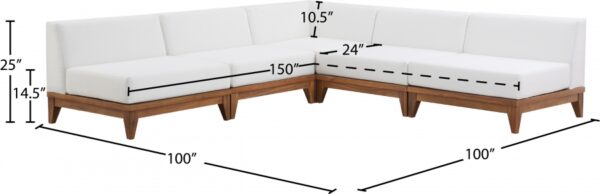 Rio 100" Off White Water Resistant Fabric Upholstered Outdoor Patio 5pc. Modular Sectional