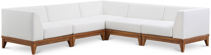 Rio 96.5" Off White Water Resistant Fabric Upholstered Outdoor Patio 5pc. Modular Sectional
