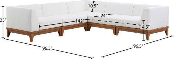 Rio 96.5" Off White Water Resistant Fabric Upholstered Outdoor Patio 5pc. Modular Sectional