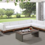 Rio 131" Off White Water Resistant Fabric Upholstered Outdoor Patio 6pc. Modular Sectional