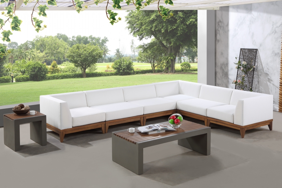 Rio 131" Off White Water Resistant Fabric Upholstered Outdoor Patio 6pc. Modular Sectional