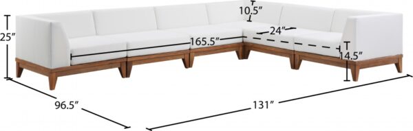 Rio 131" Off White Water Resistant Fabric Upholstered Outdoor Patio 6pc. Modular Sectional