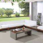 Rio 131" Off White Water Resistant Fabric Upholstered Outdoor Patio 6pc. Modular Sectional