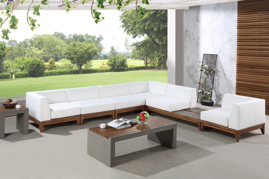 Rio 131" Off White Water Resistant Fabric Upholstered Outdoor Patio 6pc. Modular Sectional