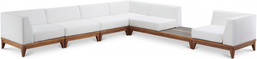 Rio 131" Off White Water Resistant Fabric Upholstered Outdoor Patio 6pc. Modular Sectional