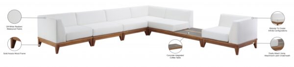 Rio 131" Off White Water Resistant Fabric Upholstered Outdoor Patio 6pc. Modular Sectional