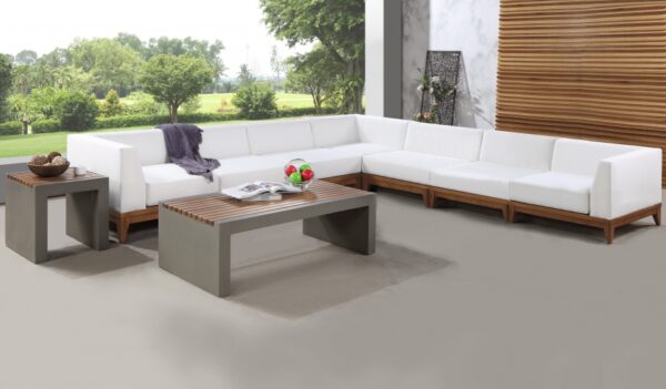 Rio 131" Off White Water Resistant Fabric Upholstered Outdoor Patio 7pc. Modular Sectional