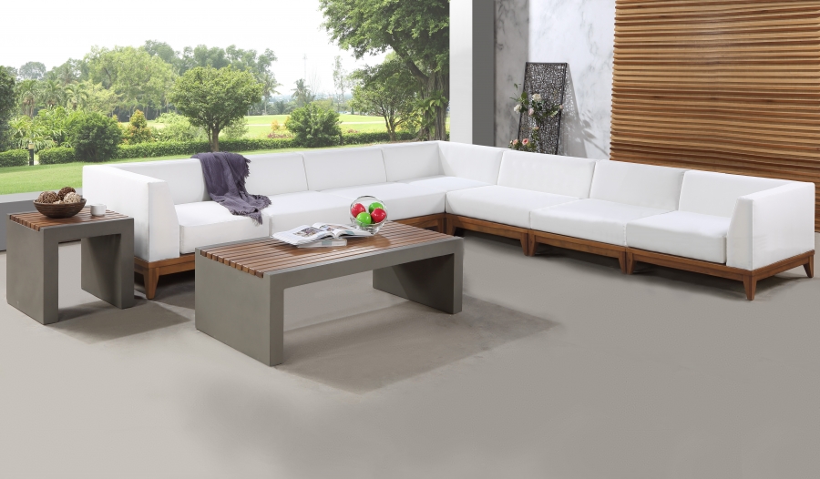 Rio 131" Off White Water Resistant Fabric Upholstered Outdoor Patio 7pc. Modular Sectional
