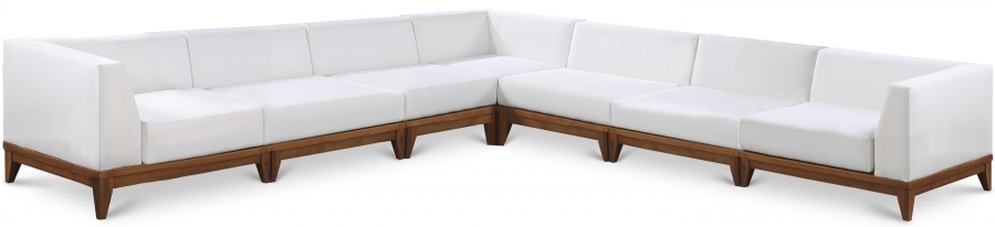 Rio 131" Off White Water Resistant Fabric Upholstered Outdoor Patio 7pc. Modular Sectional