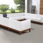 Rio 131" Off White Water Resistant Fabric Upholstered Outdoor Patio 8pc. Modular Sectional