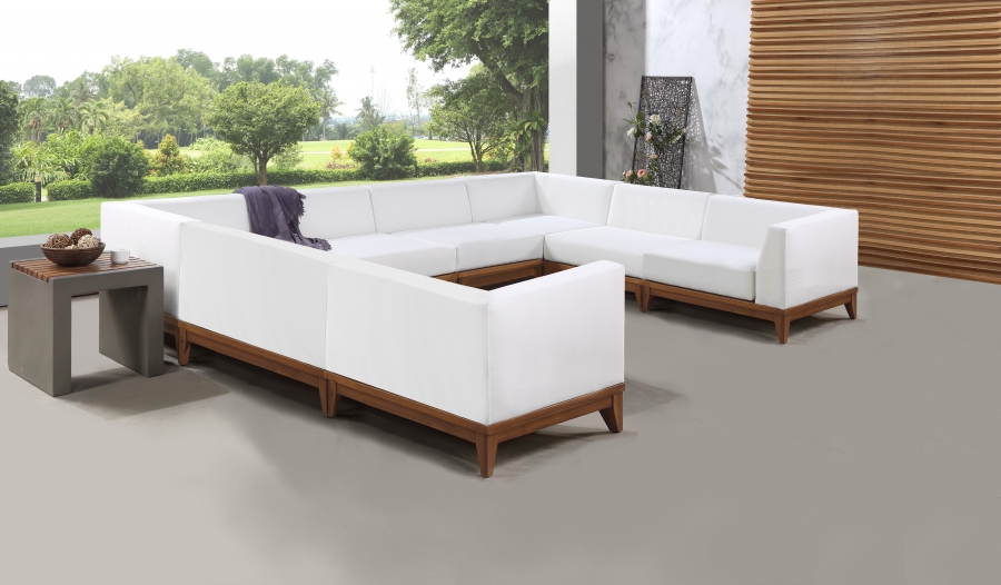 Rio 131" Off White Water Resistant Fabric Upholstered Outdoor Patio 8pc. Modular Sectional