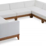 Rio 131" Off White Water Resistant Fabric Upholstered Outdoor Patio 8pc. Modular Sectional