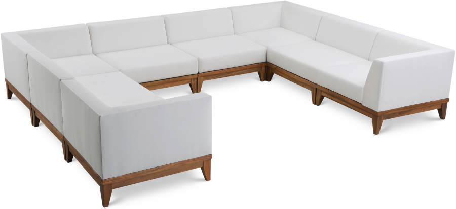Rio 131" Off White Water Resistant Fabric Upholstered Outdoor Patio 8pc. Modular Sectional