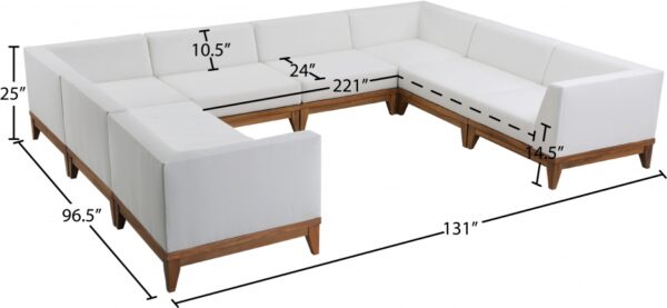 Rio 131" Off White Water Resistant Fabric Upholstered Outdoor Patio 8pc. Modular Sectional