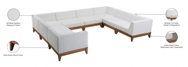 Rio 131" Off White Water Resistant Fabric Upholstered Outdoor Patio 8pc. Modular Sectional
