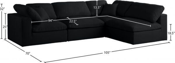 Plush 105" Velvet Upholstered Standard Comfort 4pc. Modular Sectional