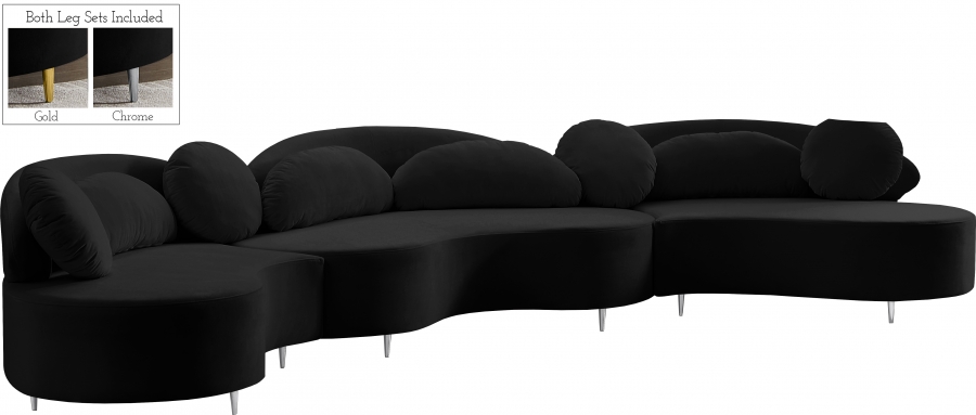 Vivacious 169" Velvet Upholstered 3pc. Sectional