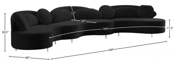 Vivacious 169" Velvet Upholstered 3pc. Sectional
