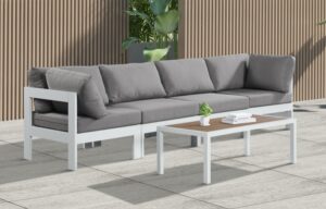 Nizuc 120" Water Resistant Fabric Upholstered Outdoor Patio 4pc. Modular Sofa